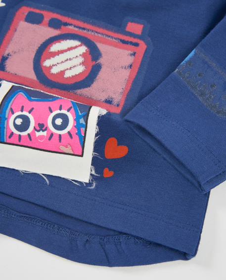 T-shirt fille en jersey à motif devant et volants aux épaules Bleu 4 - vertbaudet enfant 