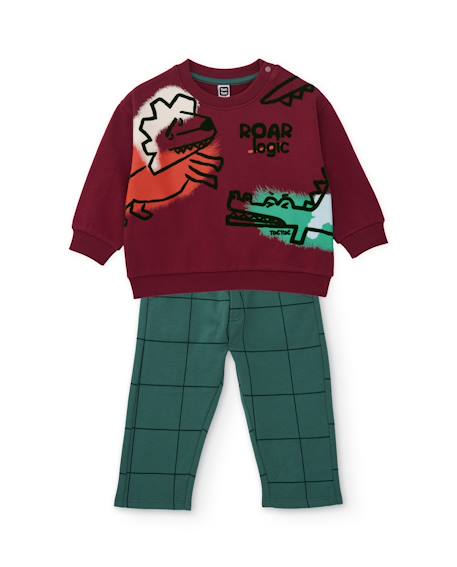 Ensemble garçon en molleton avec sweat animaux de la savane et pantalon Rouge 1 - vertbaudet enfant 