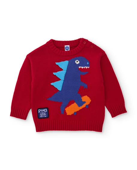 Pull bébé garçon en maille douce à motif dinosaure Rouge 2 - vertbaudet enfant 