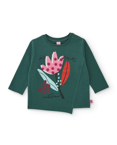 T-shirt fille en jersey à pompons en relief et motif floral Vert 1 - vertbaudet enfant 
