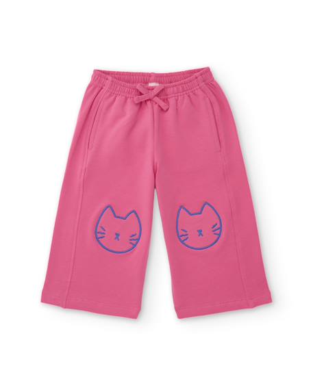 Pantalon bébé fille en molleton avec broderie et taille élastique Rose 1 - vertbaudet enfant 
