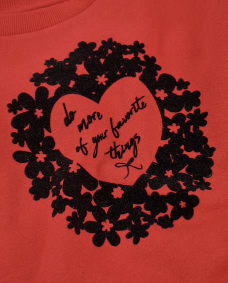 Sweat pour fille en molleton avec imprimé floral et volants décoratifs Rouge 4 - vertbaudet enfant 