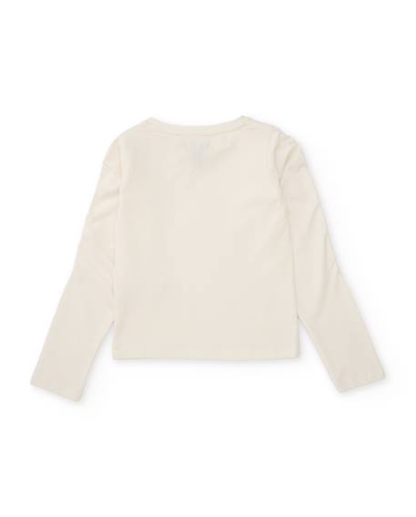 T-shirt fille en maille avec détails brillants à l'encolure Blanc 3 - vertbaudet enfant 