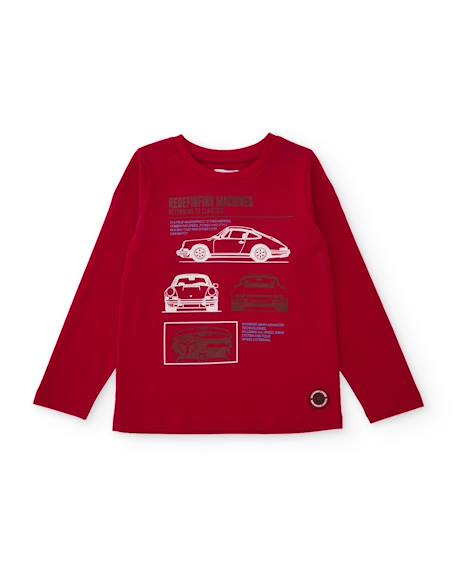 T-shirt garçon en jersey avec motif voiture et manches longues Rouge 1 - vertbaudet enfant 