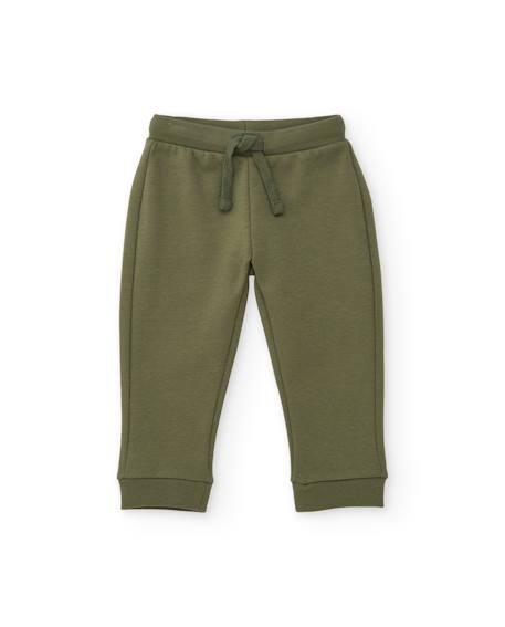 Pantalon en molleton pour garçon avec taille réglable et cordon de serrage Vert 1 - vertbaudet enfant 