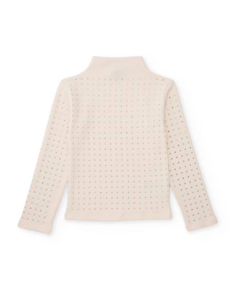 T-shirt fille en maille avec applications brillantes et col montant Blanc 1 - vertbaudet enfant 