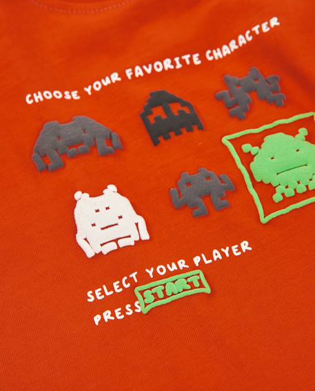 T-shirt en maille pour garçon à manches longues et motif amusant Orange 4 - vertbaudet enfant 