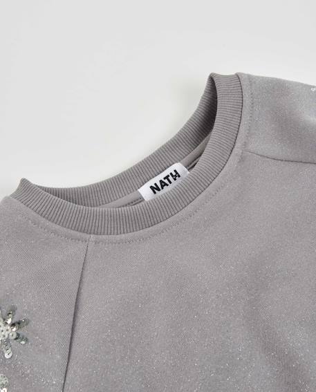 Sweat-shirt fille en molleton avec design floral en sequins sur les manches Gris 4 - vertbaudet enfant 