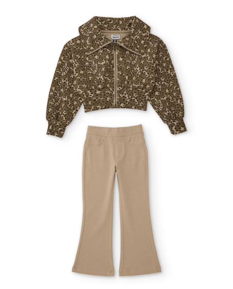 Ensemble fille avec sweat à imprimé animal et leggings évasés Marron 1 - vertbaudet enfant 