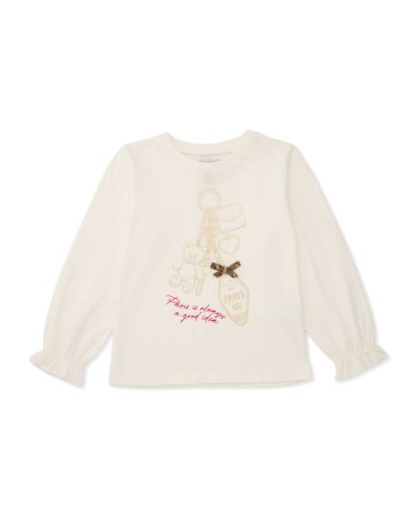 T-shirt fille en maille avec illustration parisienne et nœud décoratif Blanc 1 - vertbaudet enfant 
