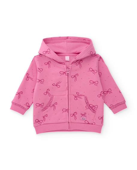 Sweat en molleton pour fille avec capuche, fermeture éclair et motif de nœuds Rose 1 - vertbaudet enfant 