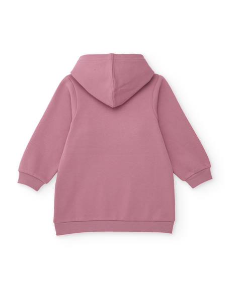 Robe fille en molleton avec capuche et imprimé frontal Rose 3 - vertbaudet enfant 