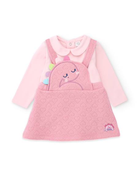 Ensemble bébé avec robe en tissu plat et t-shirt en maille Rose 1 - vertbaudet enfant 