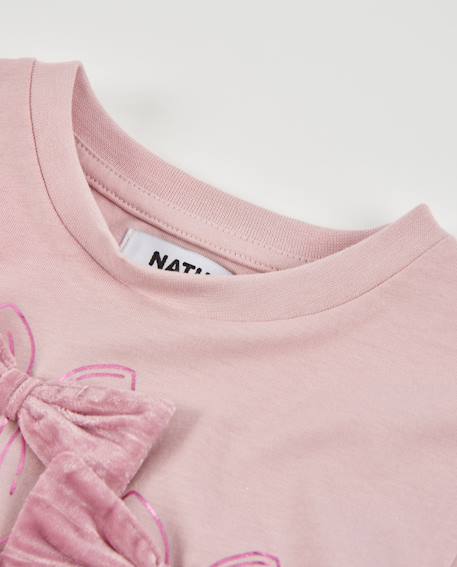 T-shirt fille en maille avec nœuds sur la poitrine et manches longues Rose 3 - vertbaudet enfant 