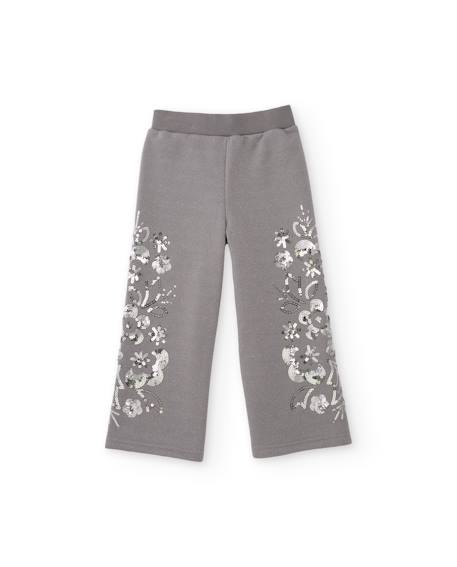 Pantalon pour fille en molleton avec broderies florales fantaisie Gris 2 - vertbaudet enfant 