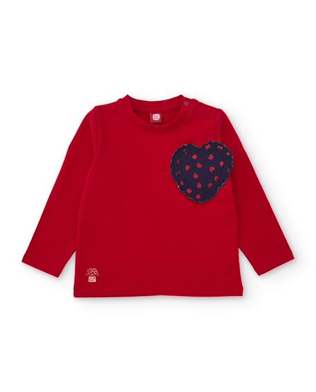 T-shirt bébé fille en jersey à manches longues et écusson cœur Rouge 1 - vertbaudet enfant 