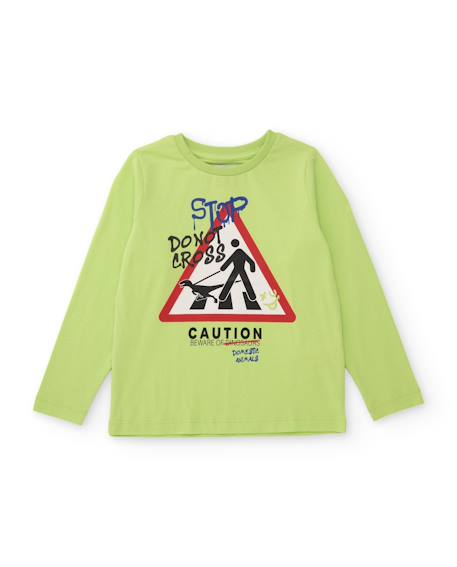 Ensemble garçon avec t-shirt en coton à motif amusant et pantalon jogger Vert 2 - vertbaudet enfant 
