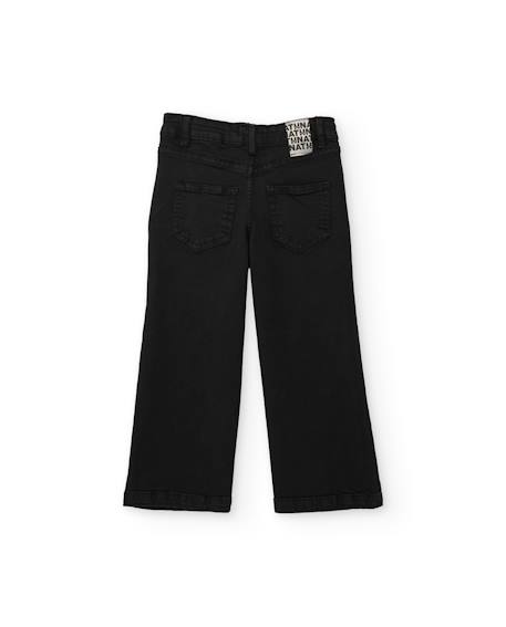 Pantalon fille en sergé à jambes larges et taille ajustable Noir 3 - vertbaudet enfant 