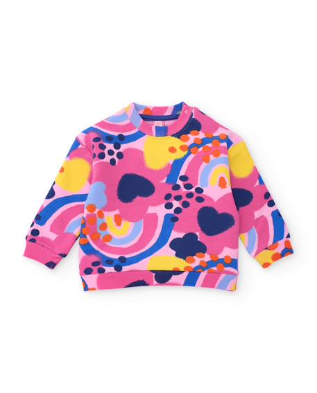 Sweat bébé fille en molleton à imprimé floral abstrait Rose 1 - vertbaudet enfant 