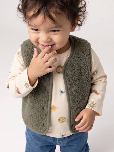Gilet bébé sherpa à pressions vert 1 - vertbaudet enfant 