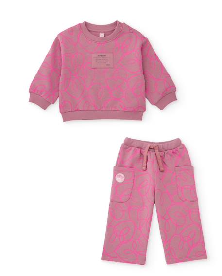 Ensemble en molleton pour bébé fille avec sweat imprimé et pantalon assorti Rose 1 - vertbaudet enfant 
