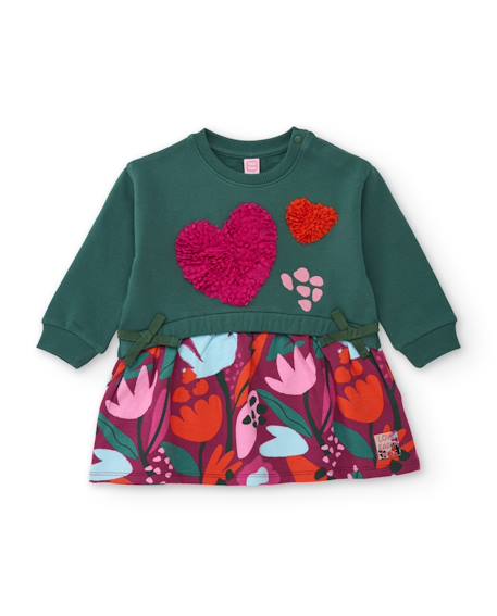 Robe bébé fille en molleton à détail cœurs et imprimé floral Vert 1 - vertbaudet enfant 