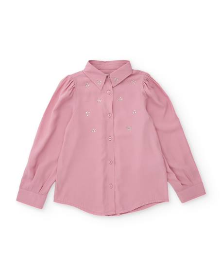 Chemise fille en toile avec broderies de gemmes et manches longues Rose 2 - vertbaudet enfant 