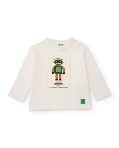 T-shirt en maille pour garçon avec imprimé robot Blanc 1 - vertbaudet enfant 