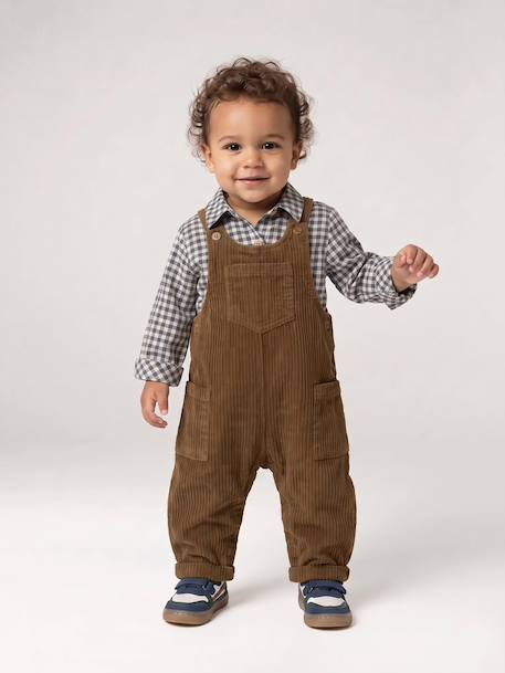 Ensemble salopette chemise bébé garçon olive 1 - vertbaudet enfant 