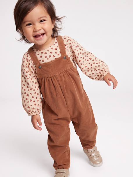 Ensemble blouse et salopette velours bébé fille bleu céleste+noisette 10 - vertbaudet enfant 