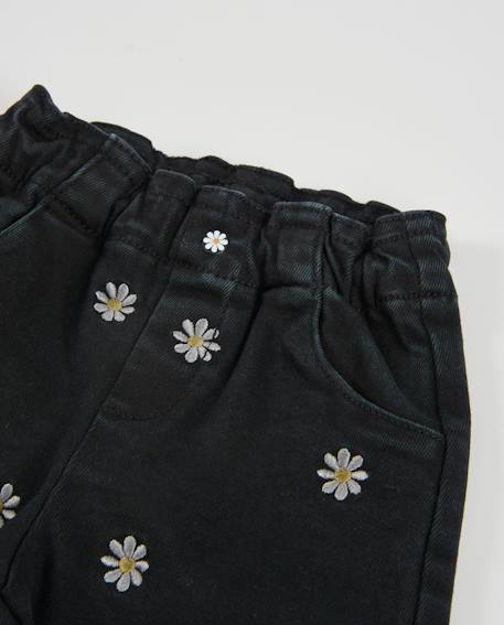 Pantalon en tissu plat pour bébé fille avec broderies florales Noir 3 - vertbaudet enfant 