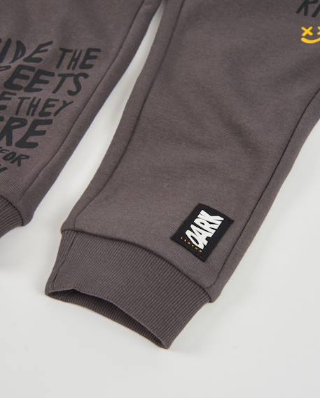 Pantalon garçon en molleton avec imprimé typographique et poignets côtelés Gris 4 - vertbaudet enfant 