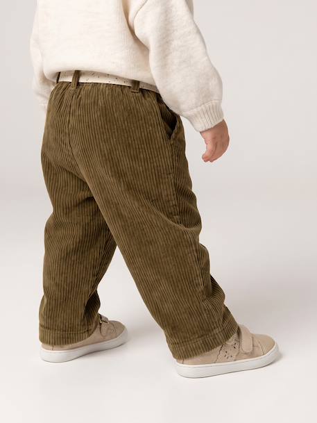 Pantalon large en velours ceinture à fleurs bébé olive+vieux rose 8 - vertbaudet enfant 