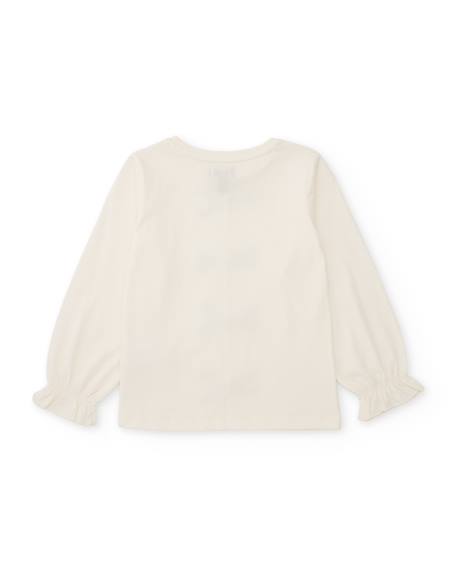 T-shirt pour fille en maille avec nœuds frontaux et poignets froncés Blanc 2 - vertbaudet enfant 