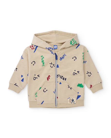 Veste zippée bébé garçon en molleton à capuche style urbain Beige 1 - vertbaudet enfant 