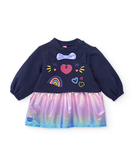 Robe fille en molleton avec motif tête de chat Bleu 1 - vertbaudet enfant 