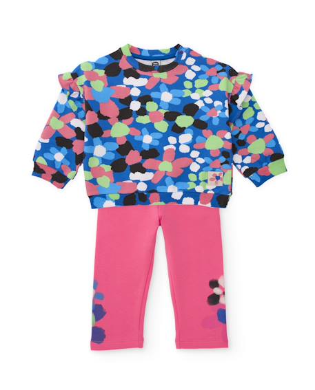 Ensemble en molleton pour bébé fille avec sweat imprimé et leggings assortis Bleu 1 - vertbaudet enfant 