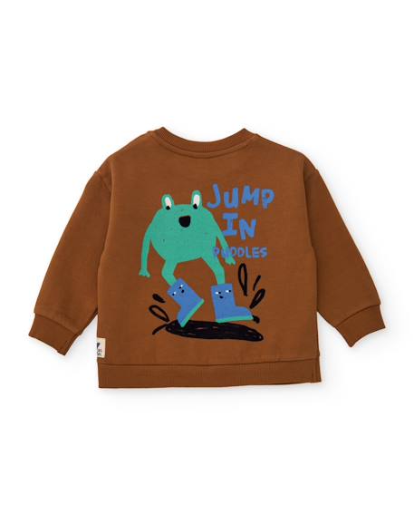 Ensemble garçon en molleton avec sweat à message et pantalon de jogging Marron 4 - vertbaudet enfant 