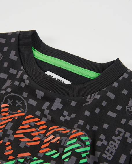 Sweat en molleton pour garçon avec imprimé pixélisé et poignets élastiques Noir 3 - vertbaudet enfant 