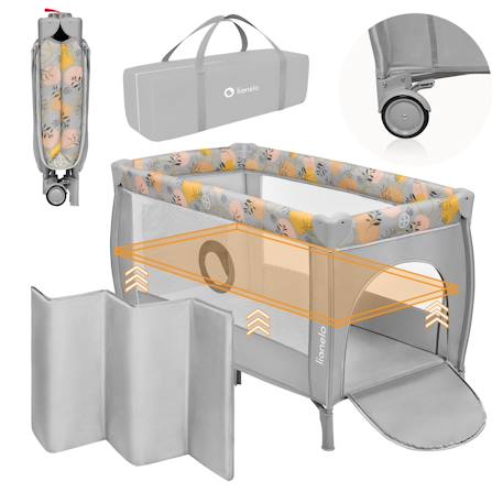 Lit parapluie parc bébé 2en1 stefi plus 0-36 mois avec matelas haute densité et roulettes Green olive+Grey multicolor+Grey white+Pink yellow 19 - vertbaudet enfant 