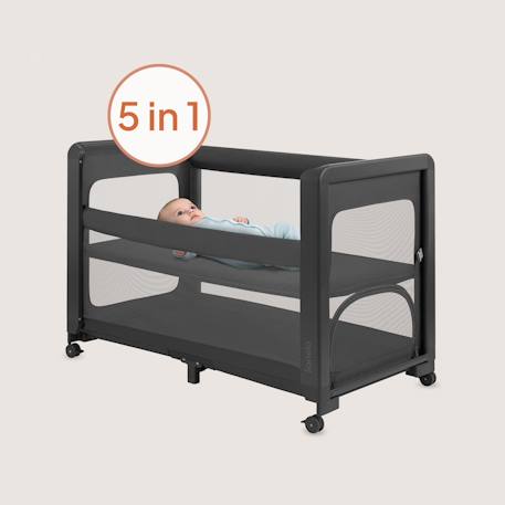 Lit cododo 5en1 patty pliable avec fonction lit parapluie et parc, matelas haute densité et 4 roulettes Beige sand+Grey graphite 8 - vertbaudet enfant 