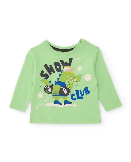 T-shirt en maille pour bébé garçon avec motif ludique et manches longues Vert 1 - vertbaudet enfant 