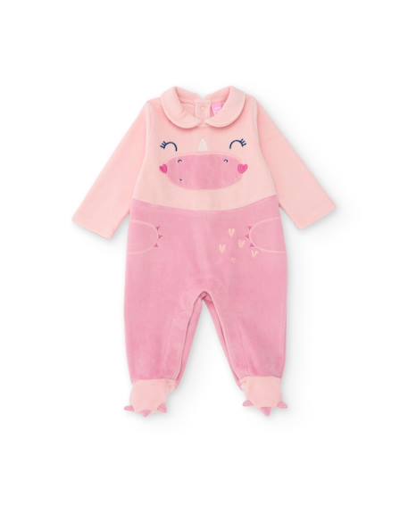 Barboteuse en molleton pour bébé avec motif dinosaure Rose 1 - vertbaudet enfant 