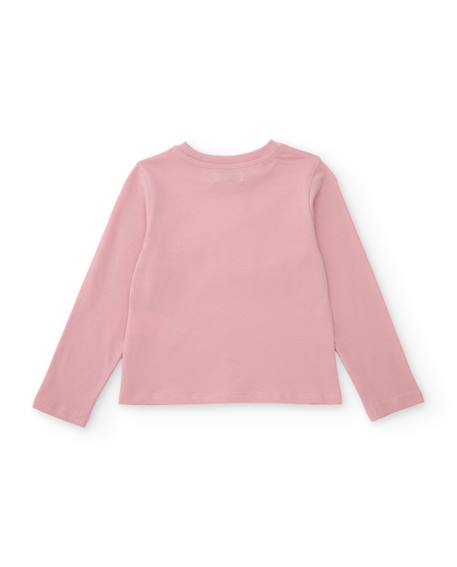 T-shirt fille en maille avec nœuds sur la poitrine et manches longues Rose 2 - vertbaudet enfant 