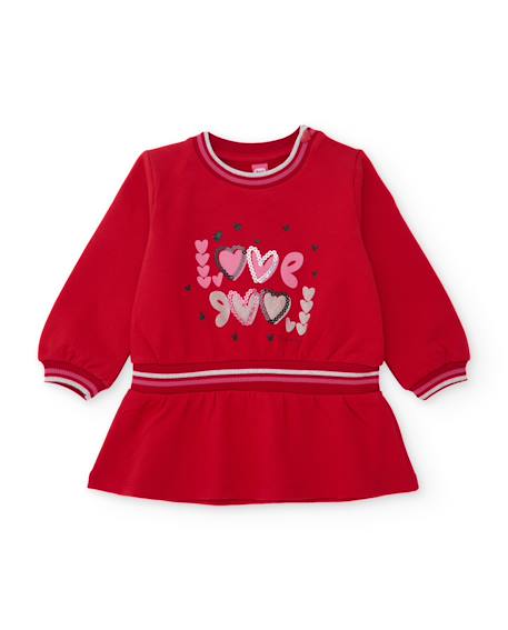 Robe bébé fille en molleton imprimée à volants à la base Rouge 1 - vertbaudet enfant 