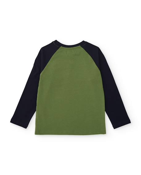 T-shirt garçon en jersey avec imprimé rock et manches contrastées Vert 3 - vertbaudet enfant 