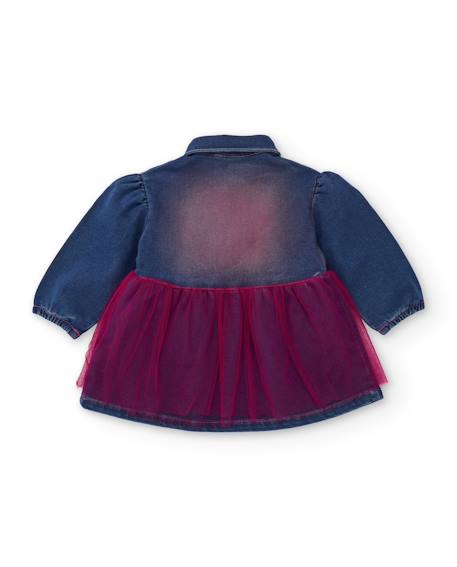 Robe fille bi-matière en jean et jupe en tulle brodé Bleu 2 - vertbaudet enfant 