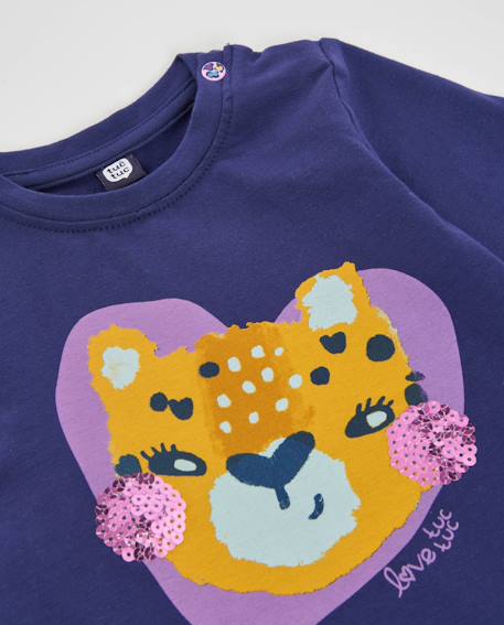 T-shirt en jersey fille à manches longues avec motifs et sequins Bleu 3 - vertbaudet enfant 
