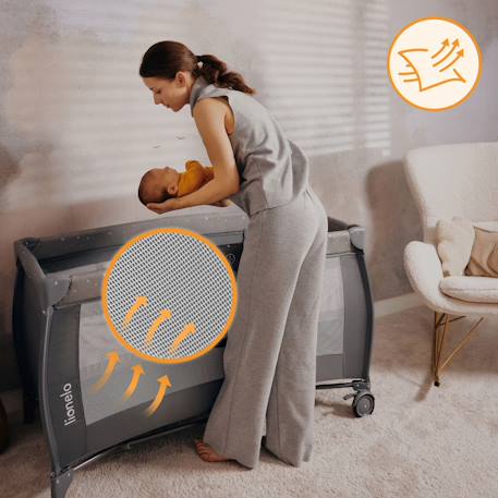 Lit parapluie parc bébé 2en1 stefi plus 0-36 mois avec matelas haute densité et roulettes Green olive+Grey multicolor+Grey white+Pink yellow 6 - vertbaudet enfant 