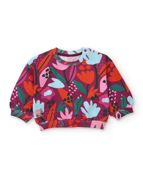 Sweat fille en molleton à imprimé floral et couleurs vives Rouge 2 - vertbaudet enfant 